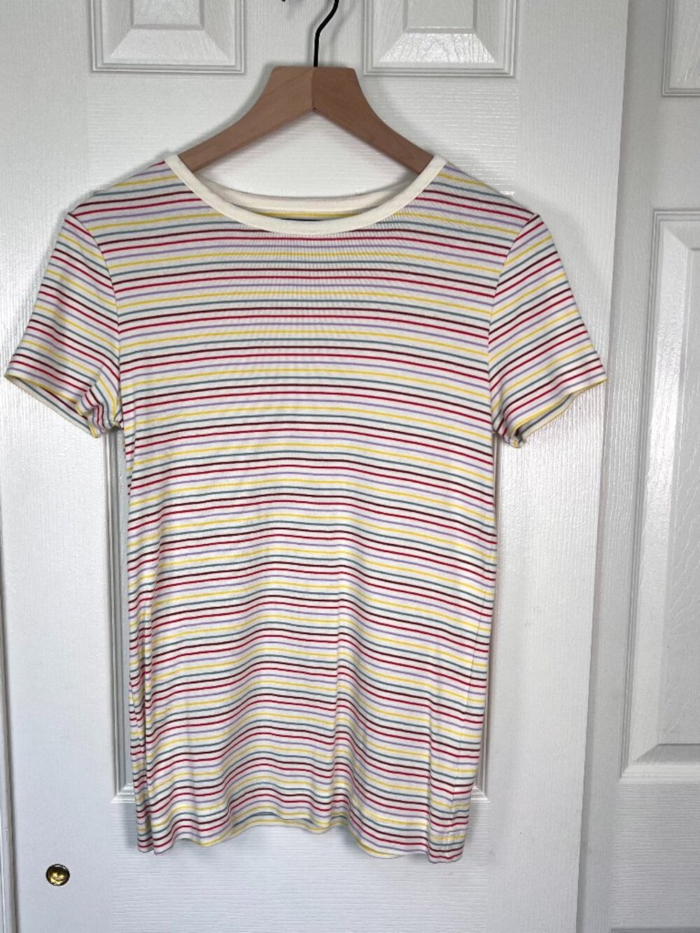 Duluth Trading Longtail Rainbow Striped Basic Tee Size XS
